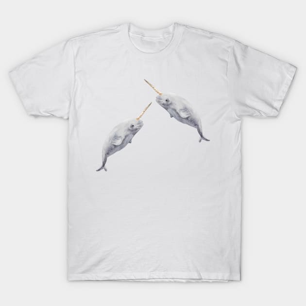 Baby Watercolor Narwhal T-Shirt by wanderinglaur